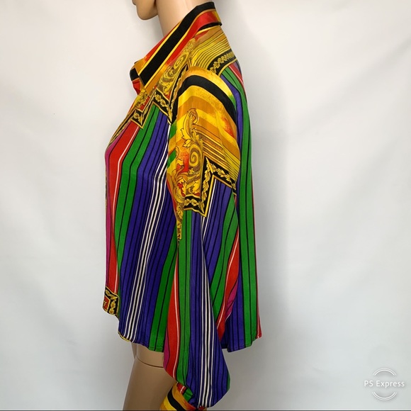 Bloomingdales vintage rainbow silk blouse - Picture 4 of 7